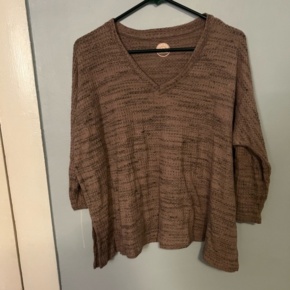 sundown Sweaters - Sundown Size Small 3/4 Sleeve Sweater V Neck Pink & Black